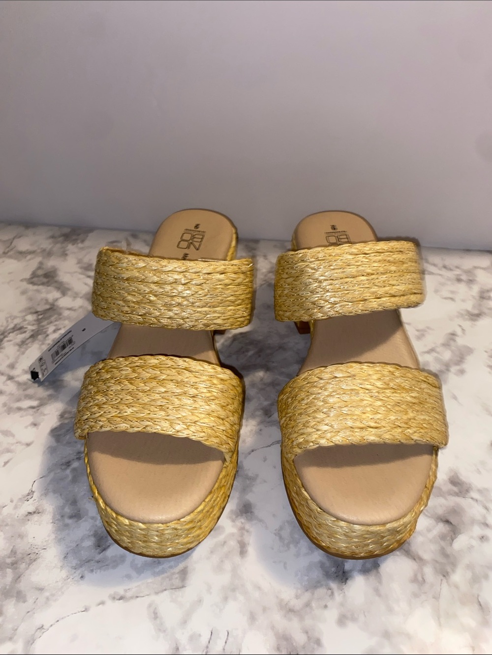 No Boundaries Yellow Woven Double-Band Slide Sandals